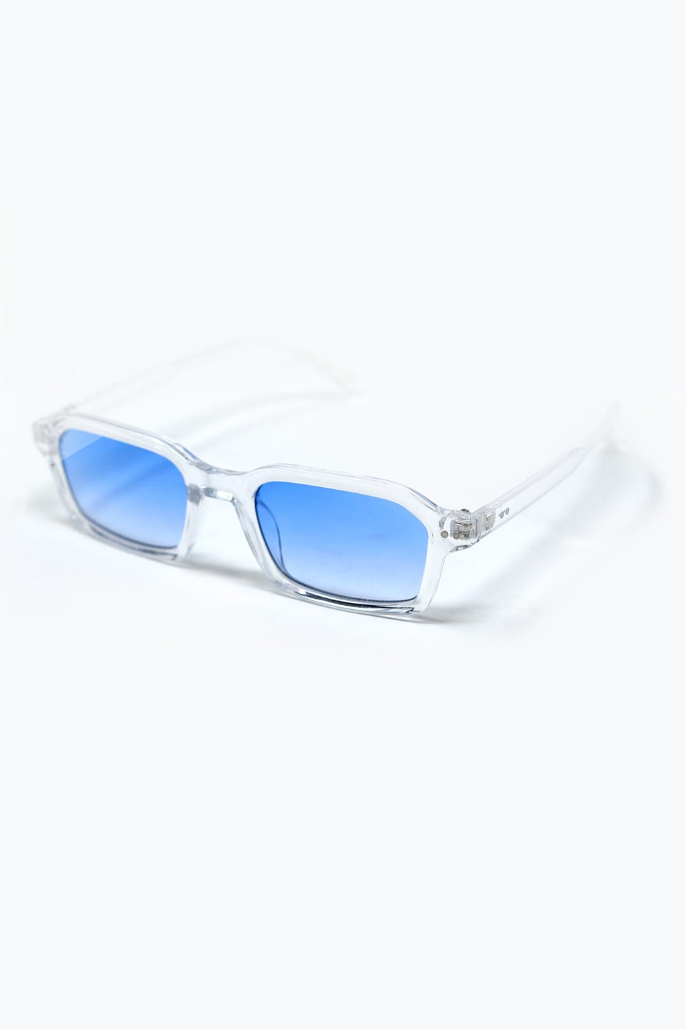 Rectangular Thick Acetate Clear Frame Sunglasses with Blue Smoke Lense