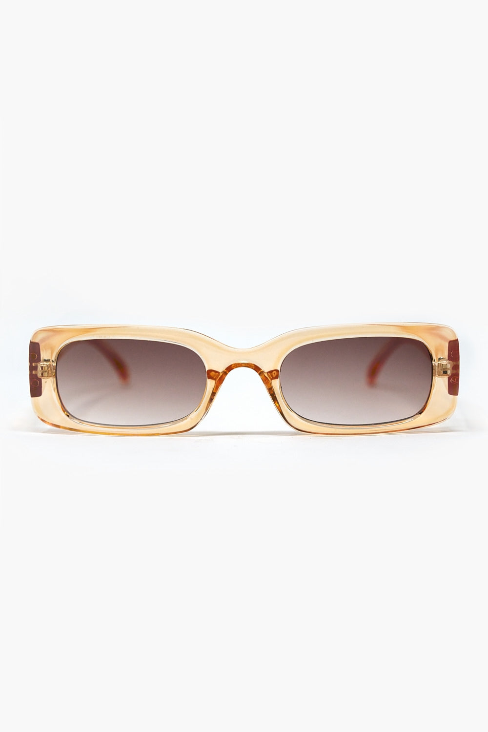 Rectangular Yellow Transparent Sunglasses with Brown Smoke Lenses