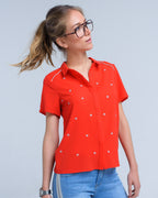 Red Shirt with Heart Embroidery