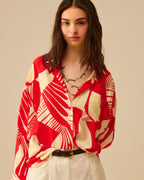 Red Polo Shirt with Abstract Print