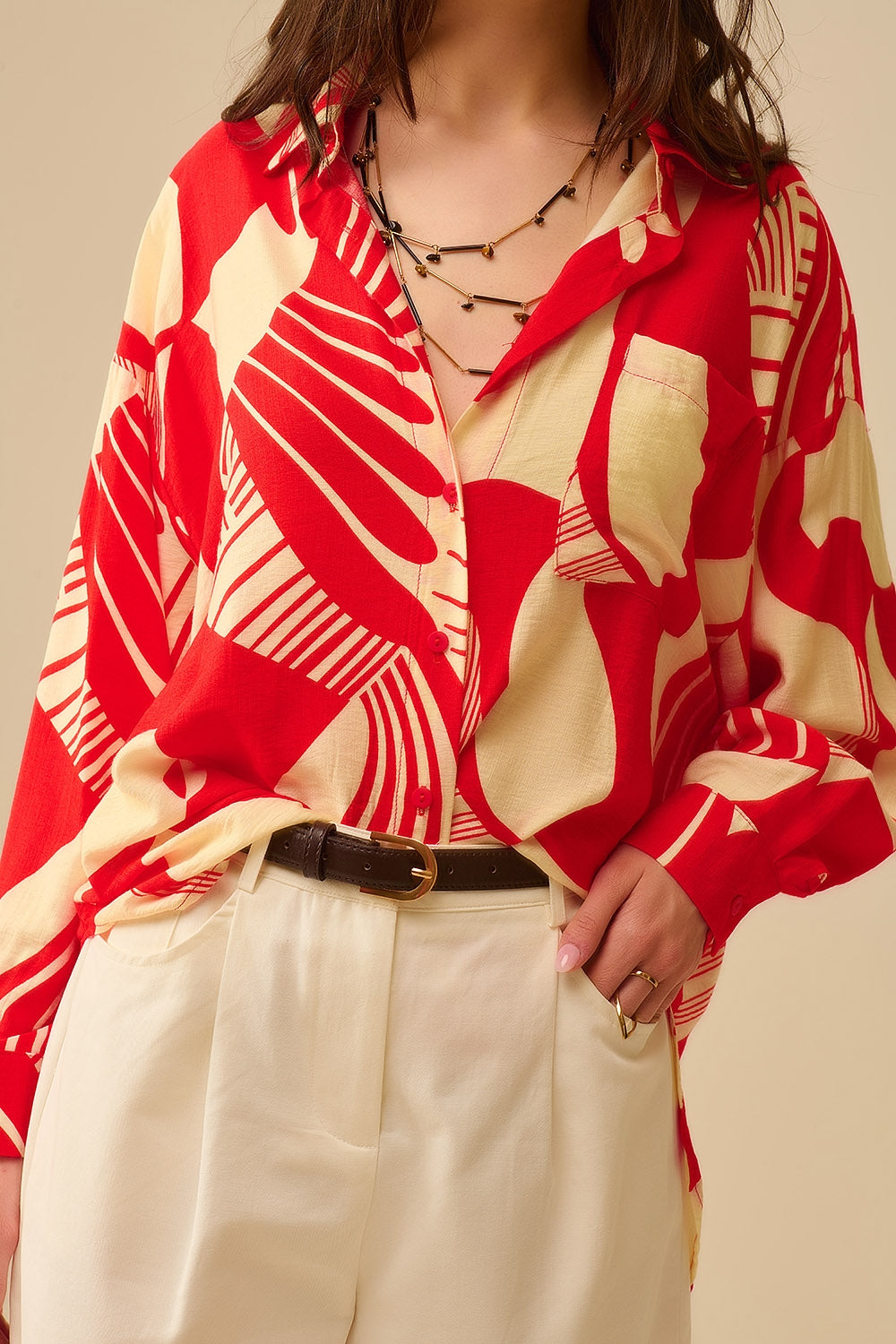 Red Polo Shirt with Abstract Print