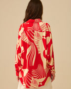 Red Polo Shirt with Abstract Print