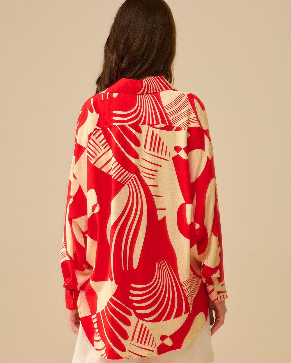 Red Polo Shirt with Abstract Print