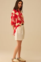 Red Polo Shirt with Abstract Print