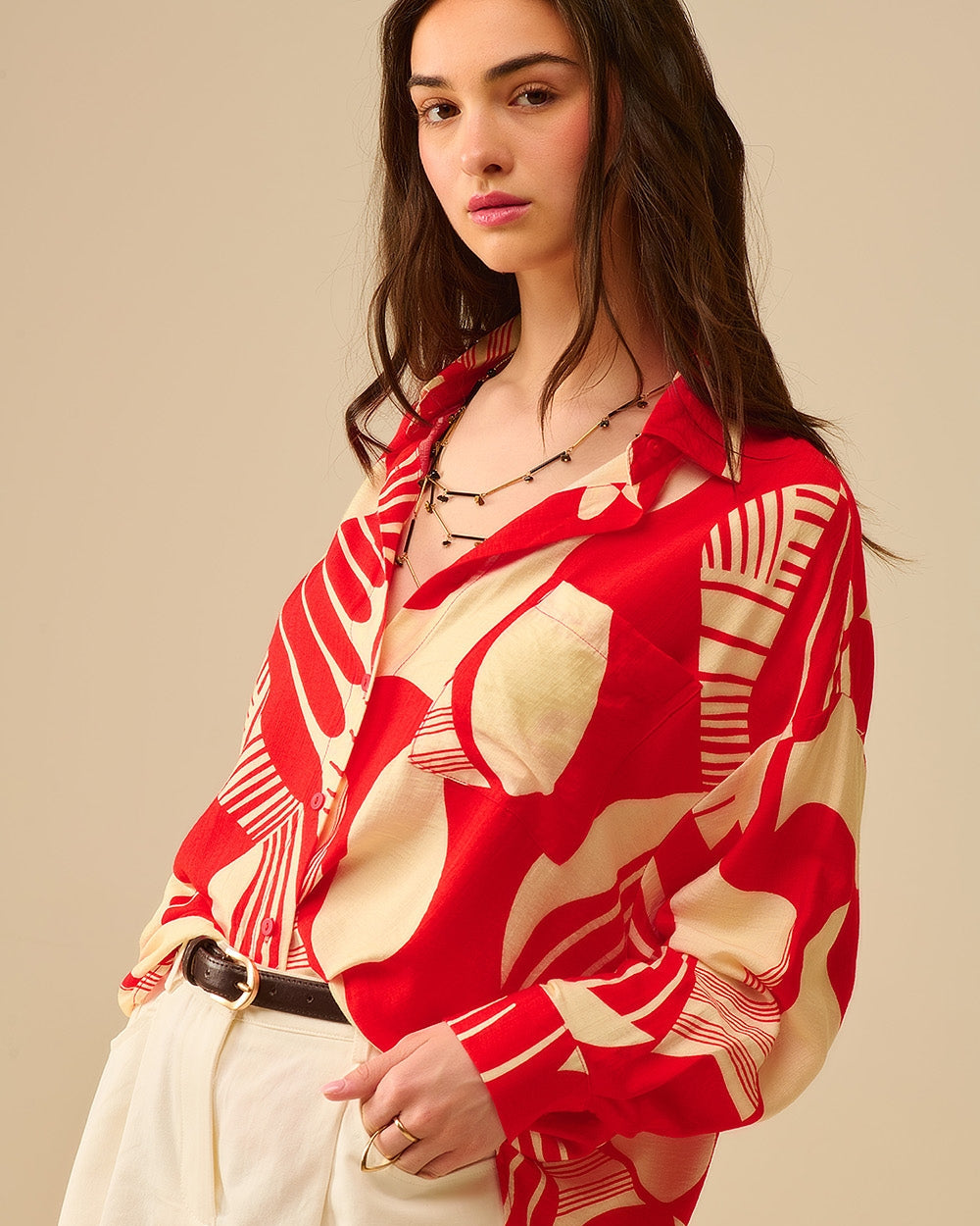 Red Polo Shirt with Abstract Print