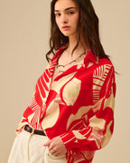 Red Polo Shirt with Abstract Print