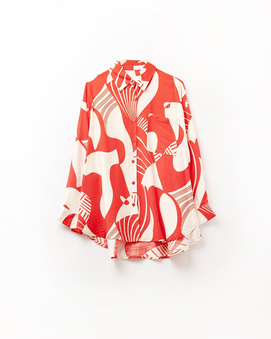 Red Polo Shirt with Abstract Print