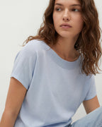 Relaxed Baby Blue Boatneck Sweater with Dropped Sleeves