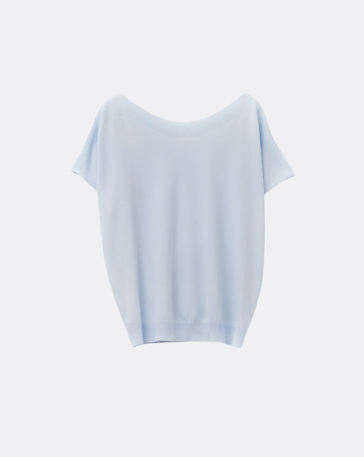 Relaxed Baby Blue Boatneck Sweater with Dropped Sleeves