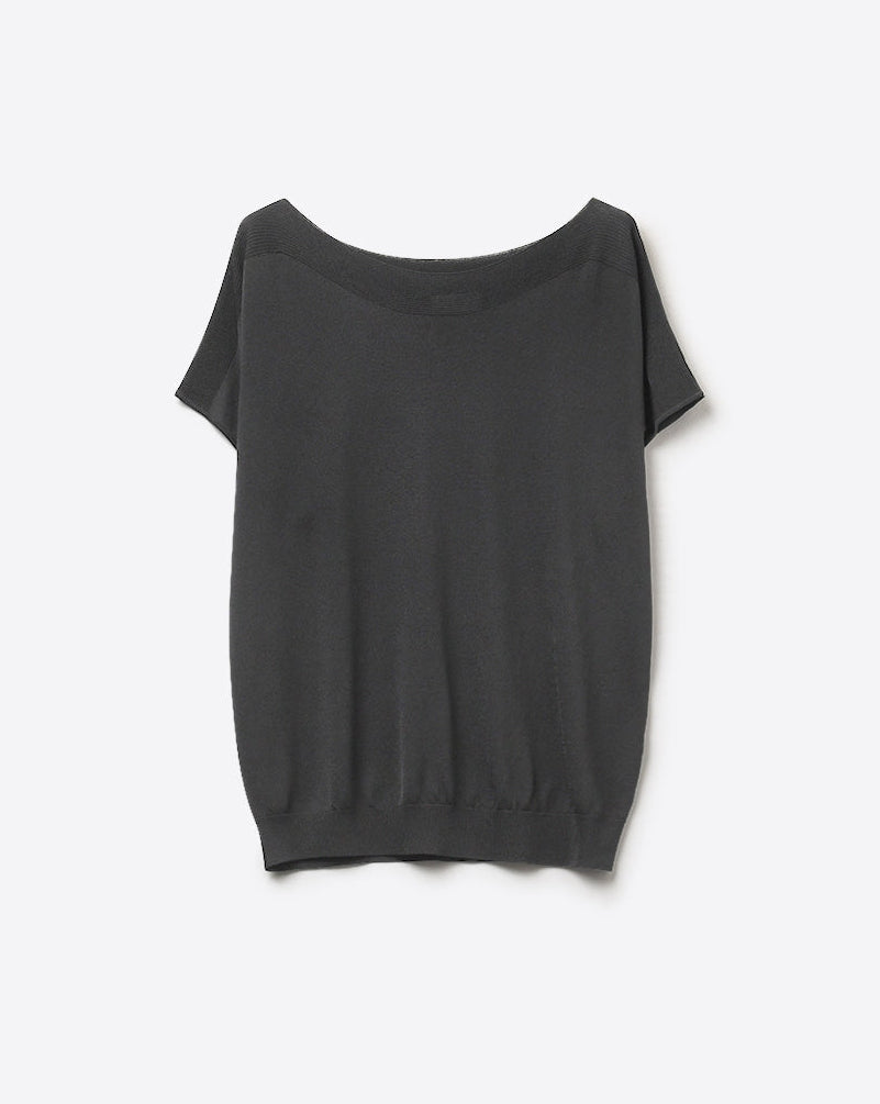 Relaxed Black Boatneck Sweater with Dropped Sleeves