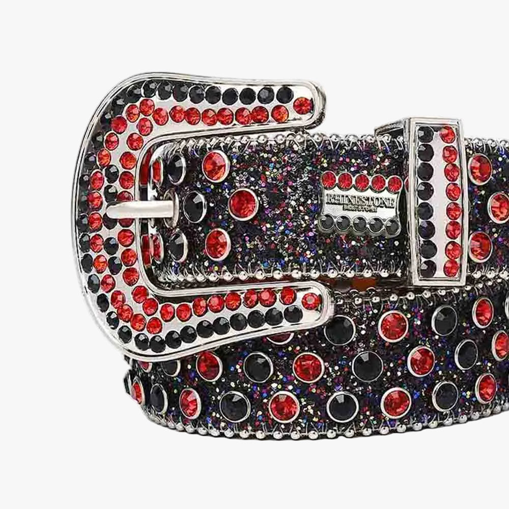 Black Shiny Strap with Bling Red & Black Rhinestone Belt