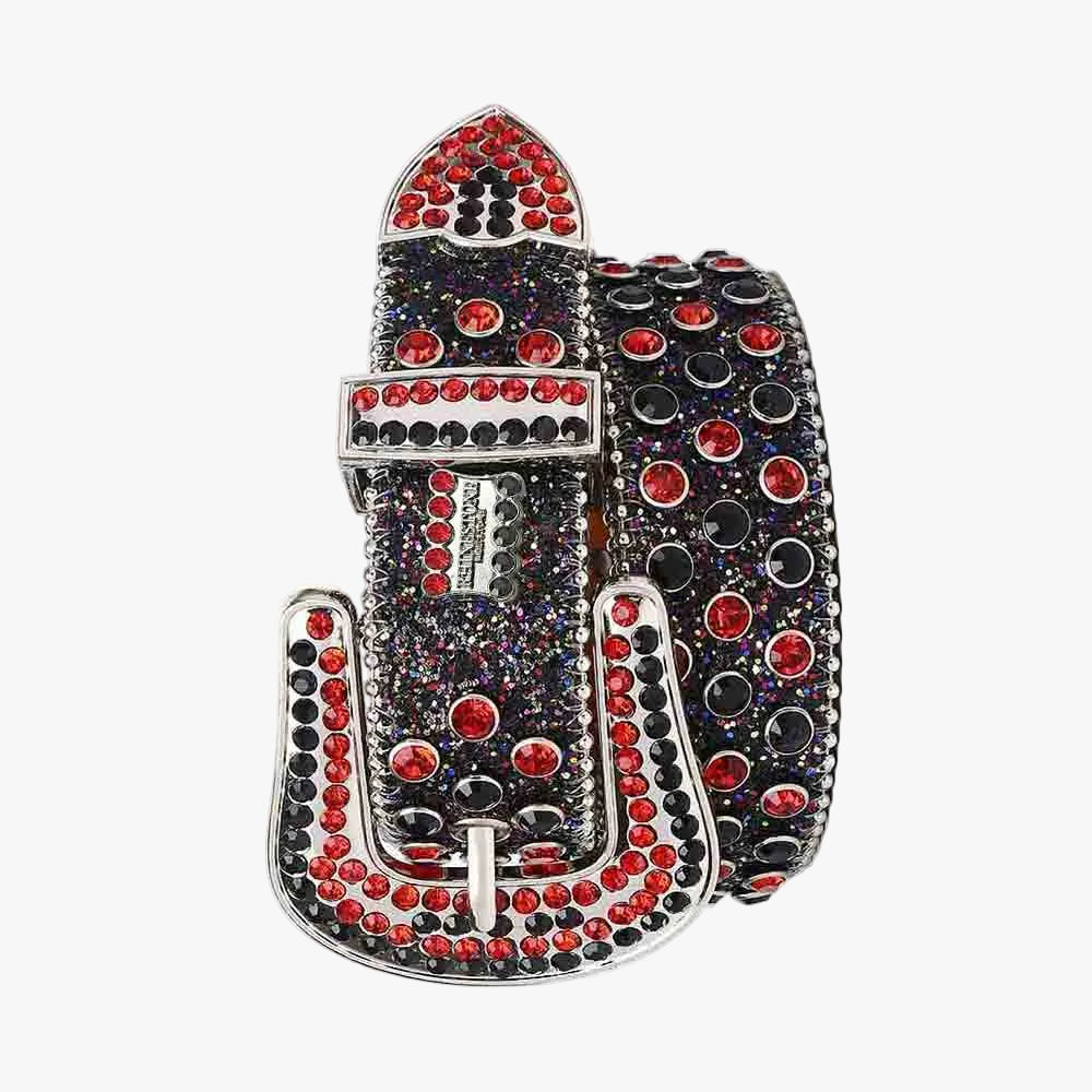 Black Shiny Strap with Bling Red & Black Rhinestone Belt
