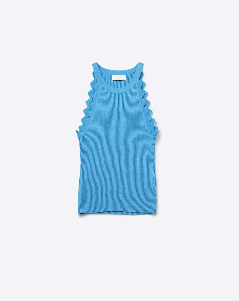 Ribbed Halter Top with Scalloped Finish in Electric Blue