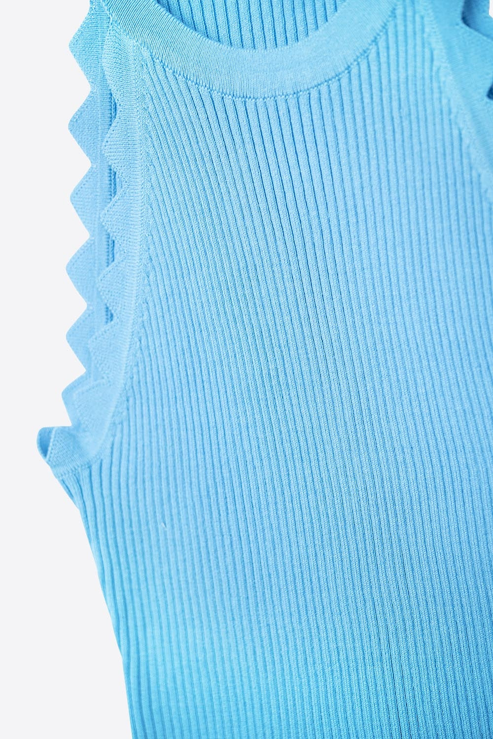 Ribbed Halter Top with Scalloped Finish in Electric Blue