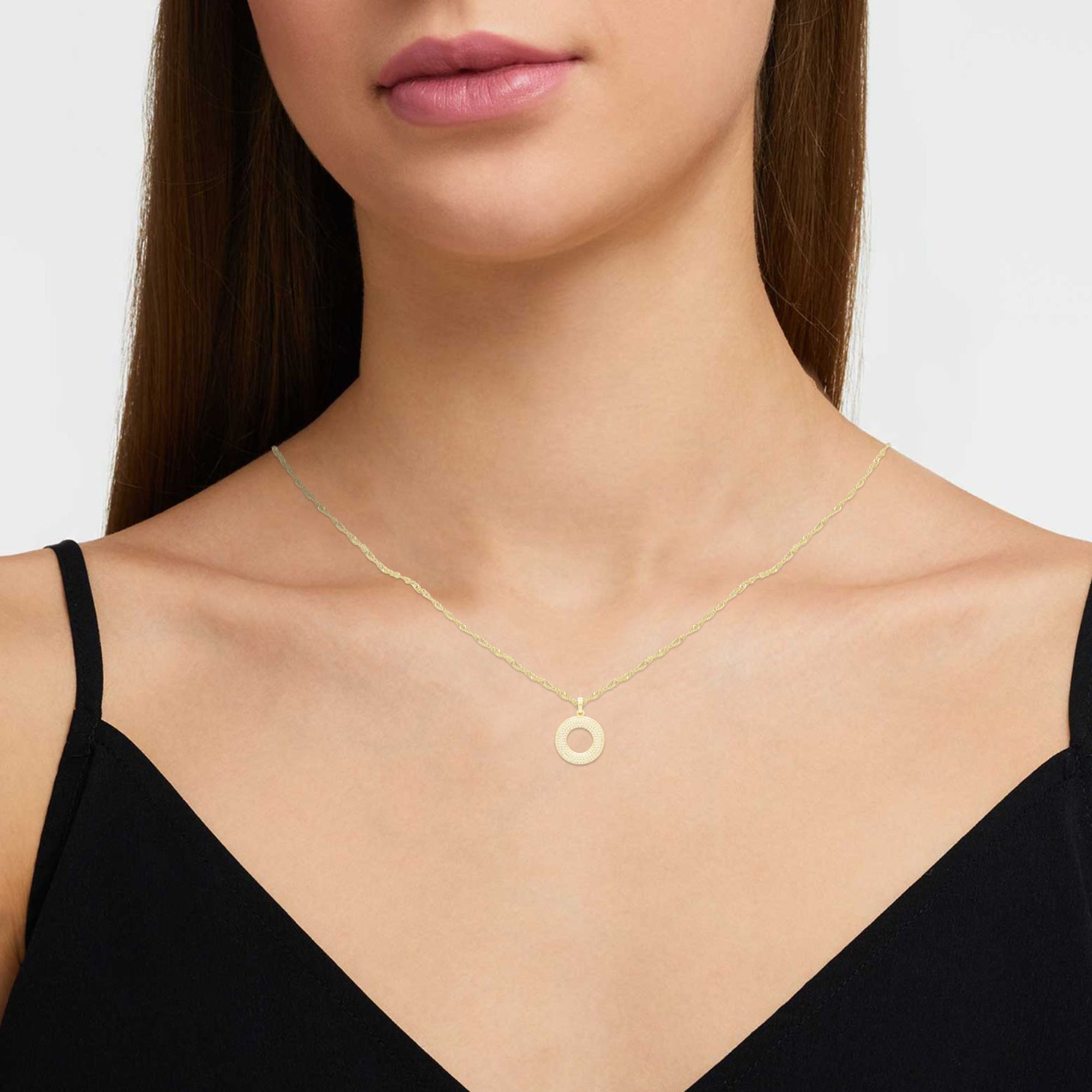 Round CZ Pendant 14K Gold Filled Necklace Set