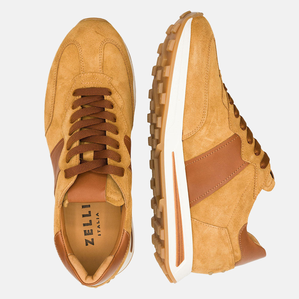 ROXI Suede & Calfskin Sneaker | Cognac