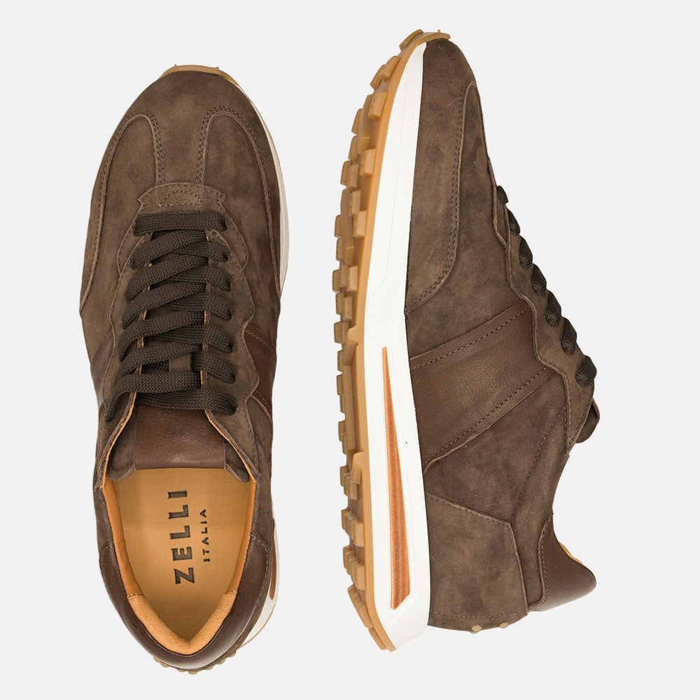 ROXI Suede & Calfskin Sneaker | Nicotine