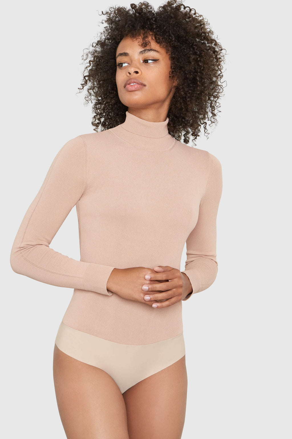 MIRA Turtleneck Viscose Bodysuit BEIGE