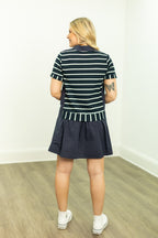 Striped Knit Top with Attached Skirt | Navy