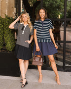 Striped Knit Top with Attached Skirt | Navy