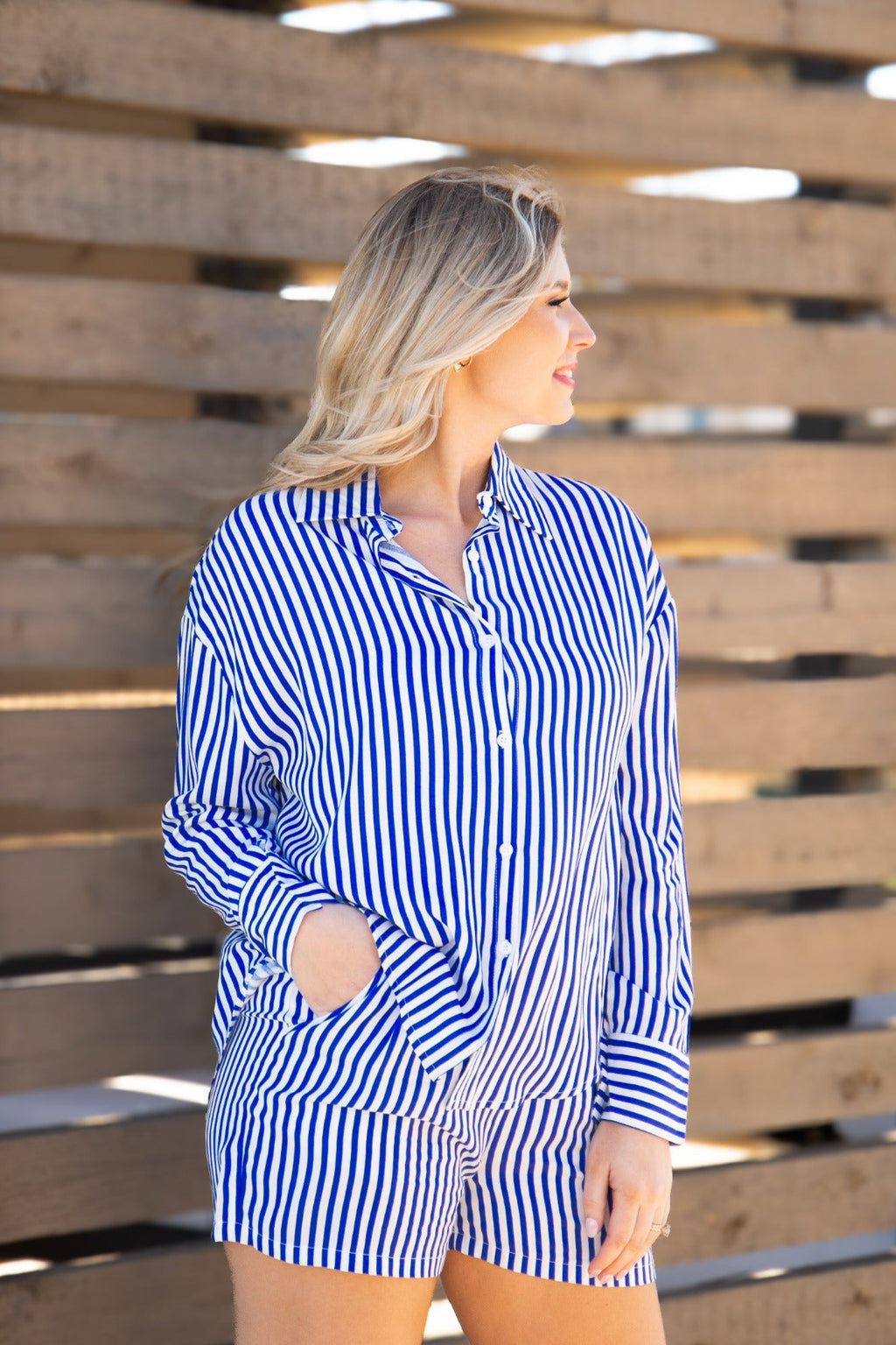 Kathryn Classic Button-Up | Blue Stripe
