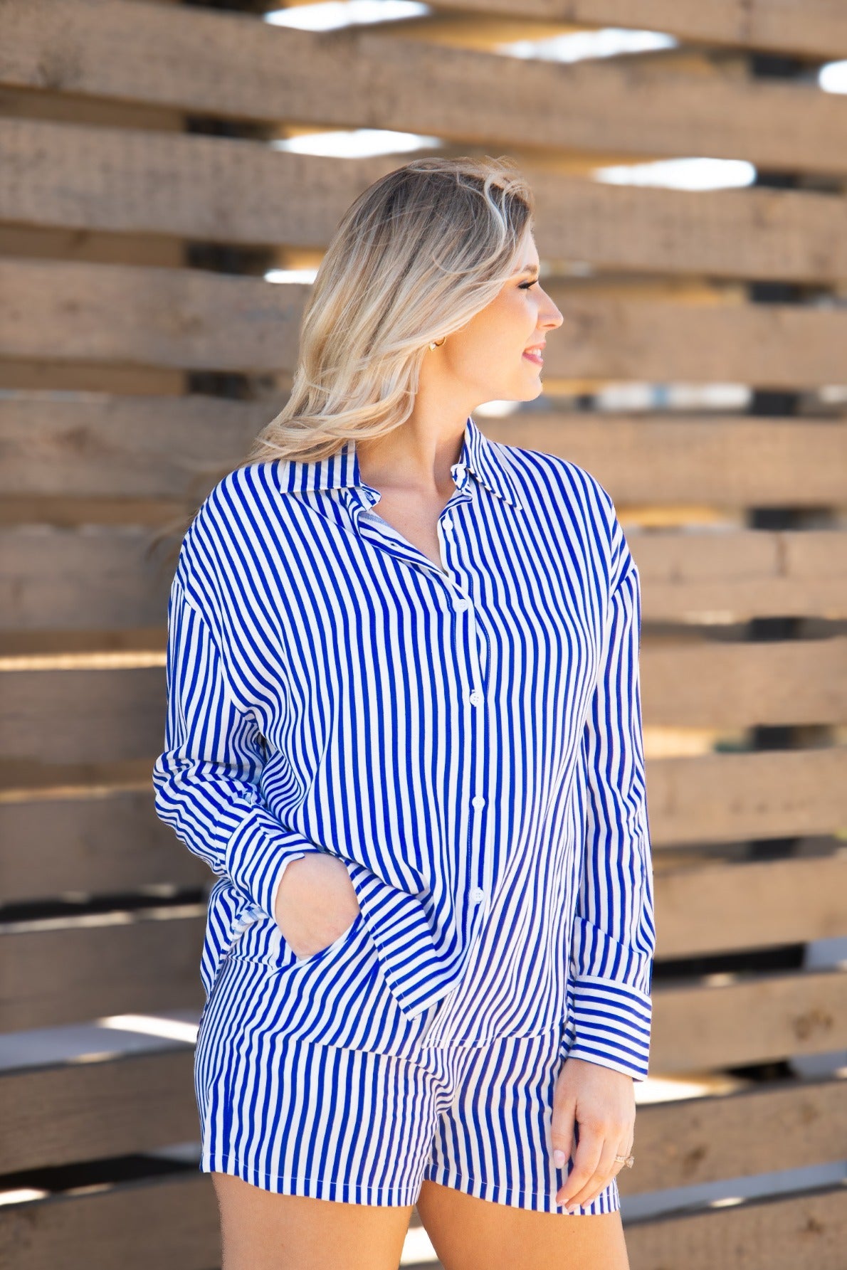 Kathryn Classic Button-Up | Blue Stripe