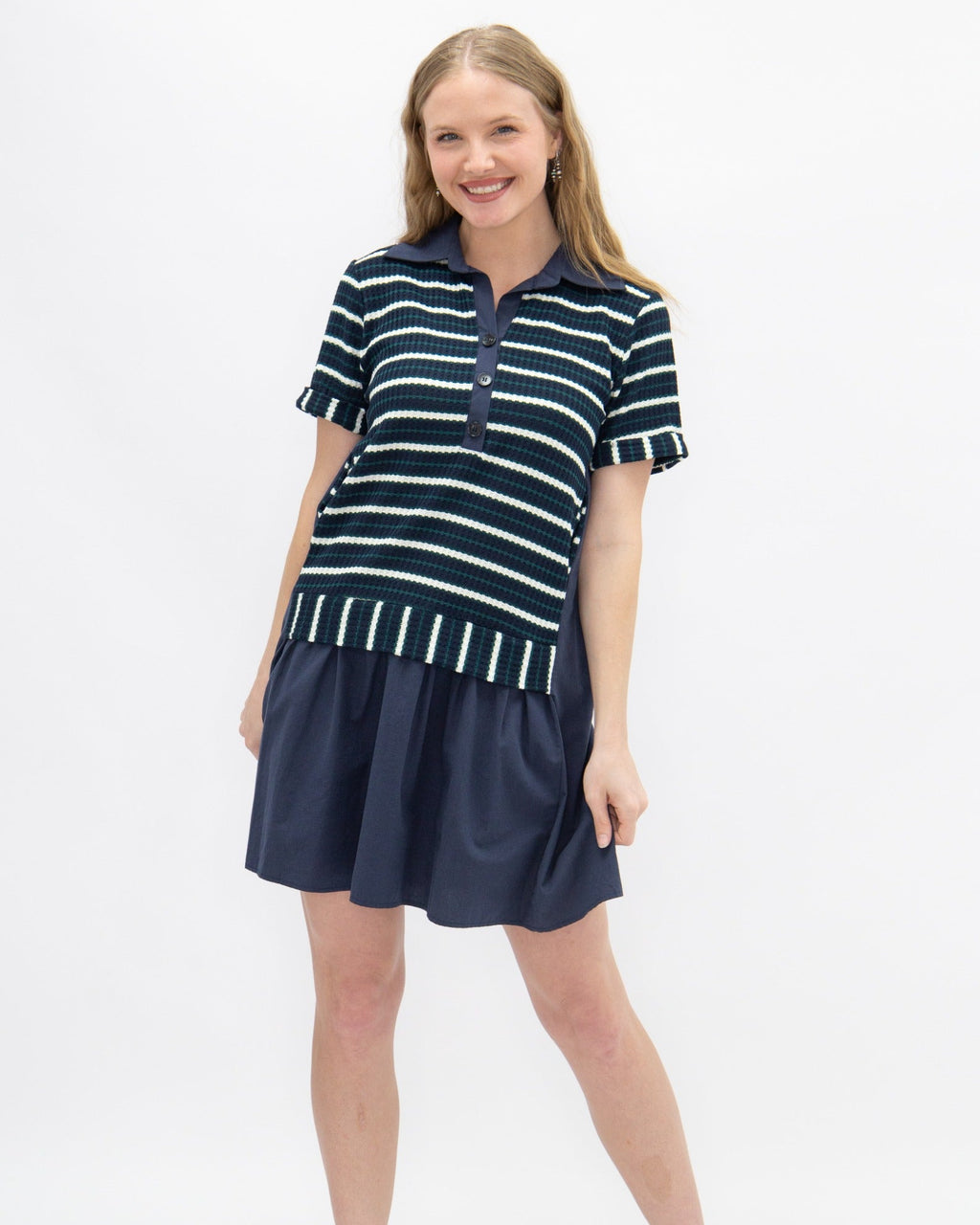 Striped Knit Top with Attached Skirt | Navy