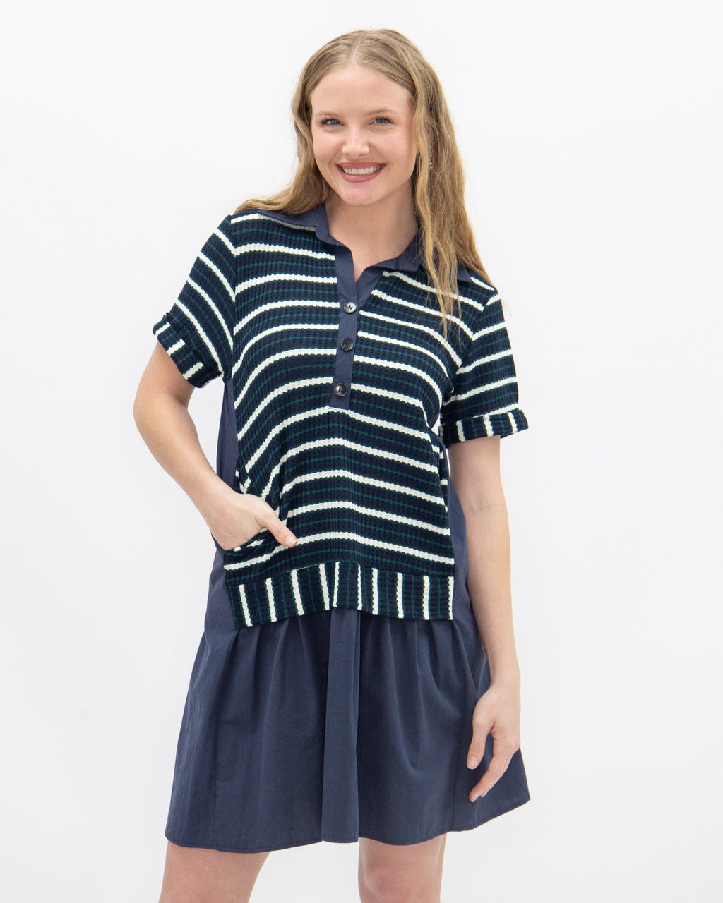 Striped Knit Top with Attached Skirt | Navy