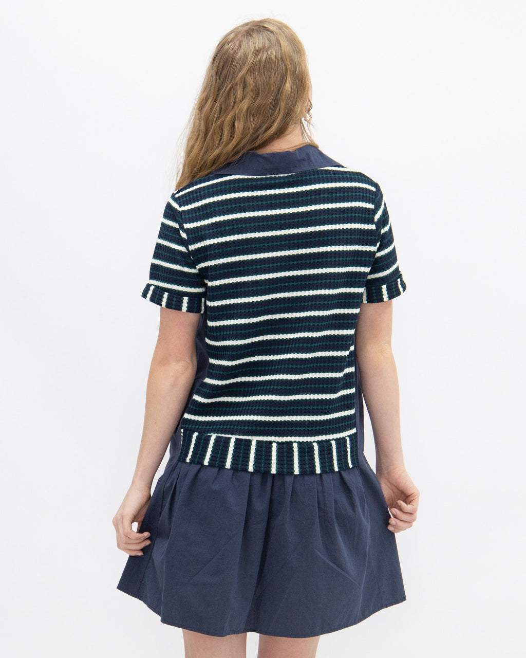 Striped Knit Top with Attached Skirt | Navy