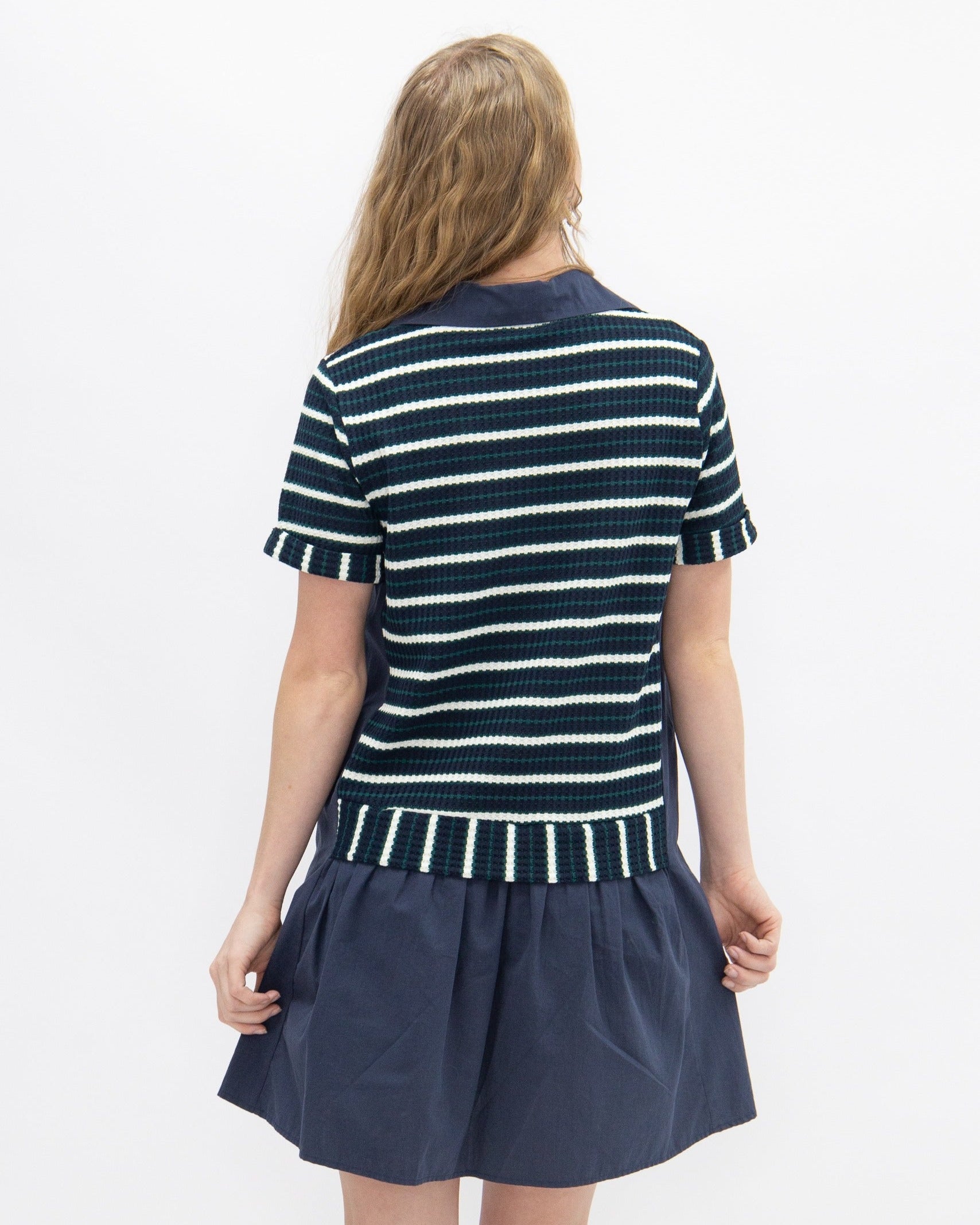 Striped Knit Top with Attached Skirt | Navy