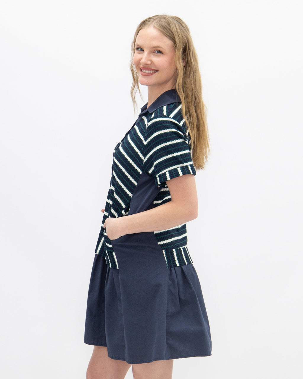 Striped Knit Top with Attached Skirt | Navy