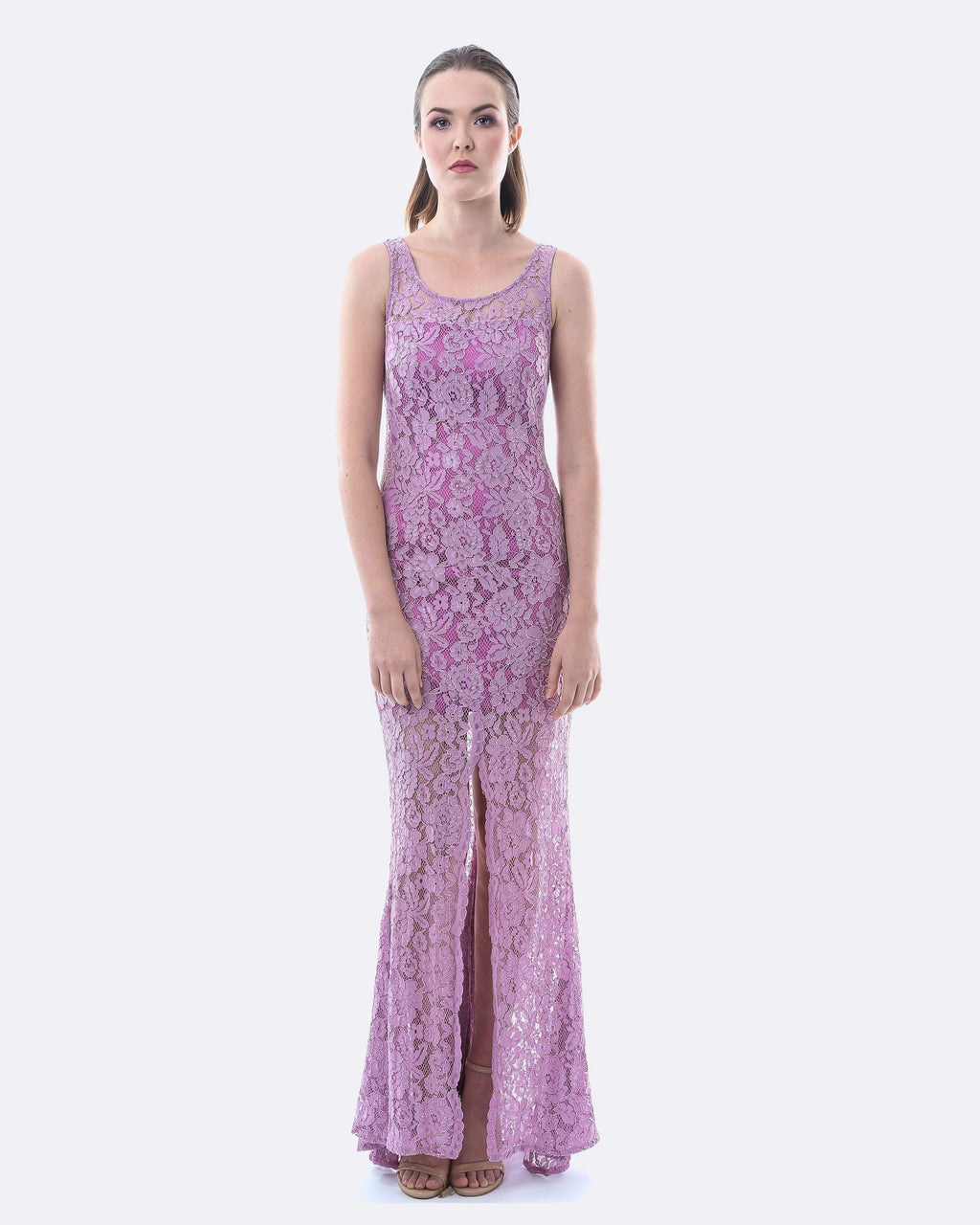 Lace Evening Dress with Split | Lavender