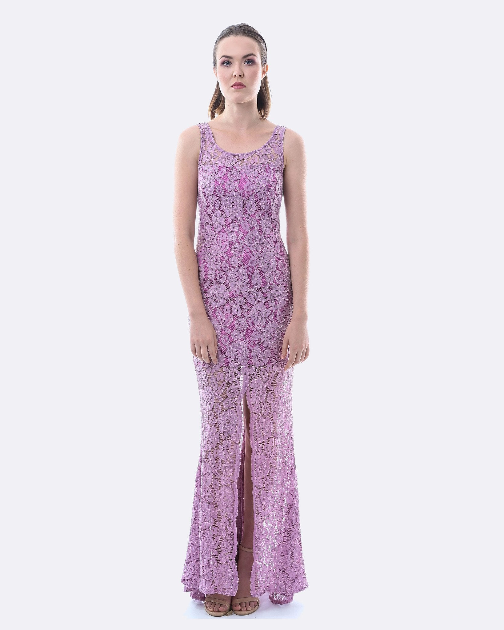 Lace Evening Dress with Split | Lavender
