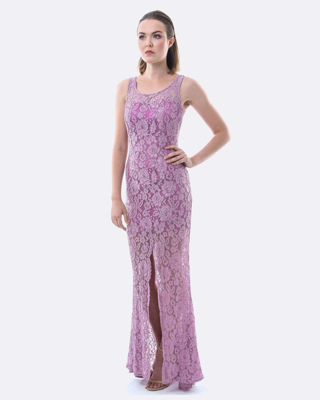Lace Evening Dress with Split | Lavender