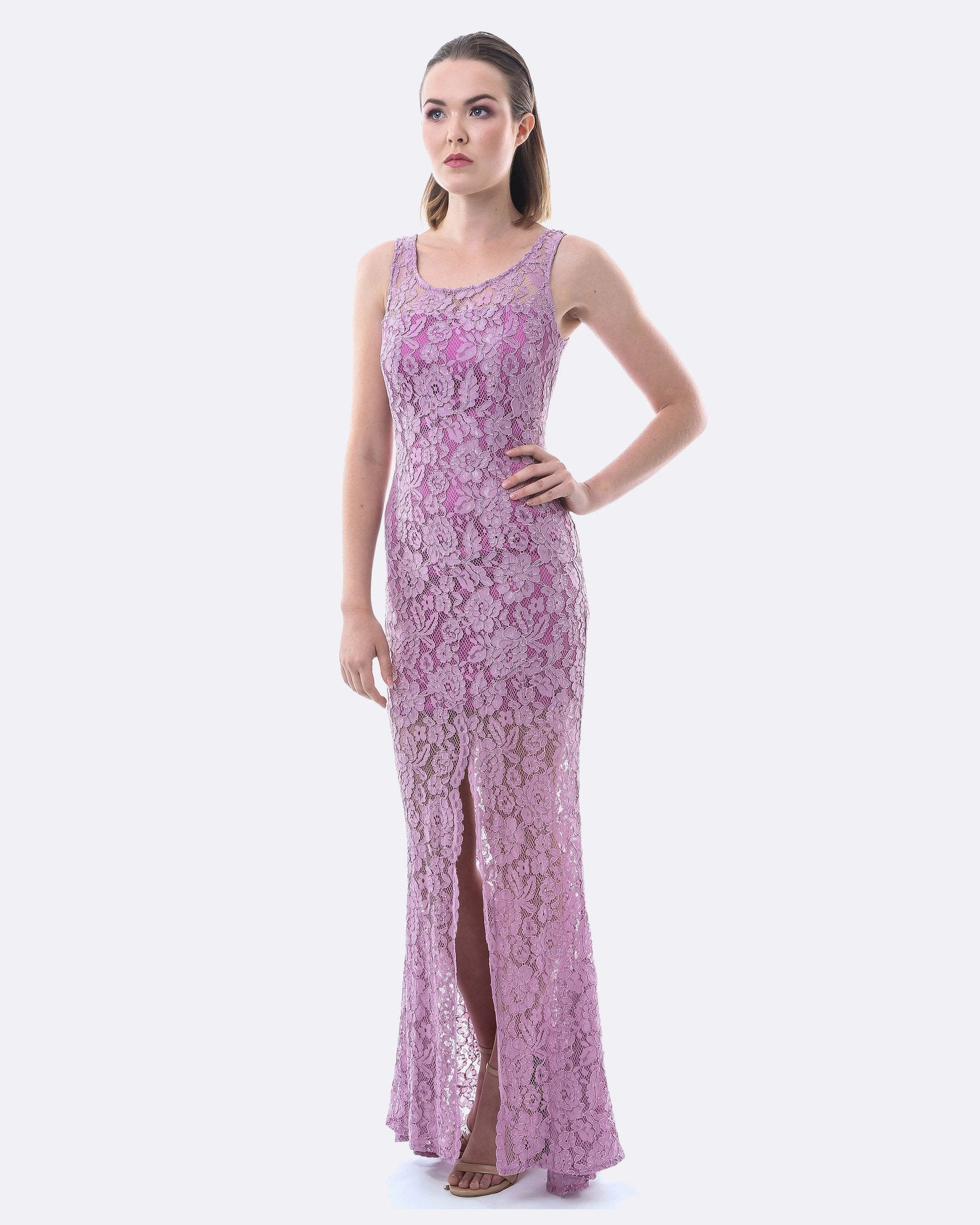 Lace Evening Dress with Split | Lavender