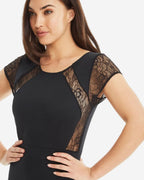 Lace Cap Sleeves Dress | Black
