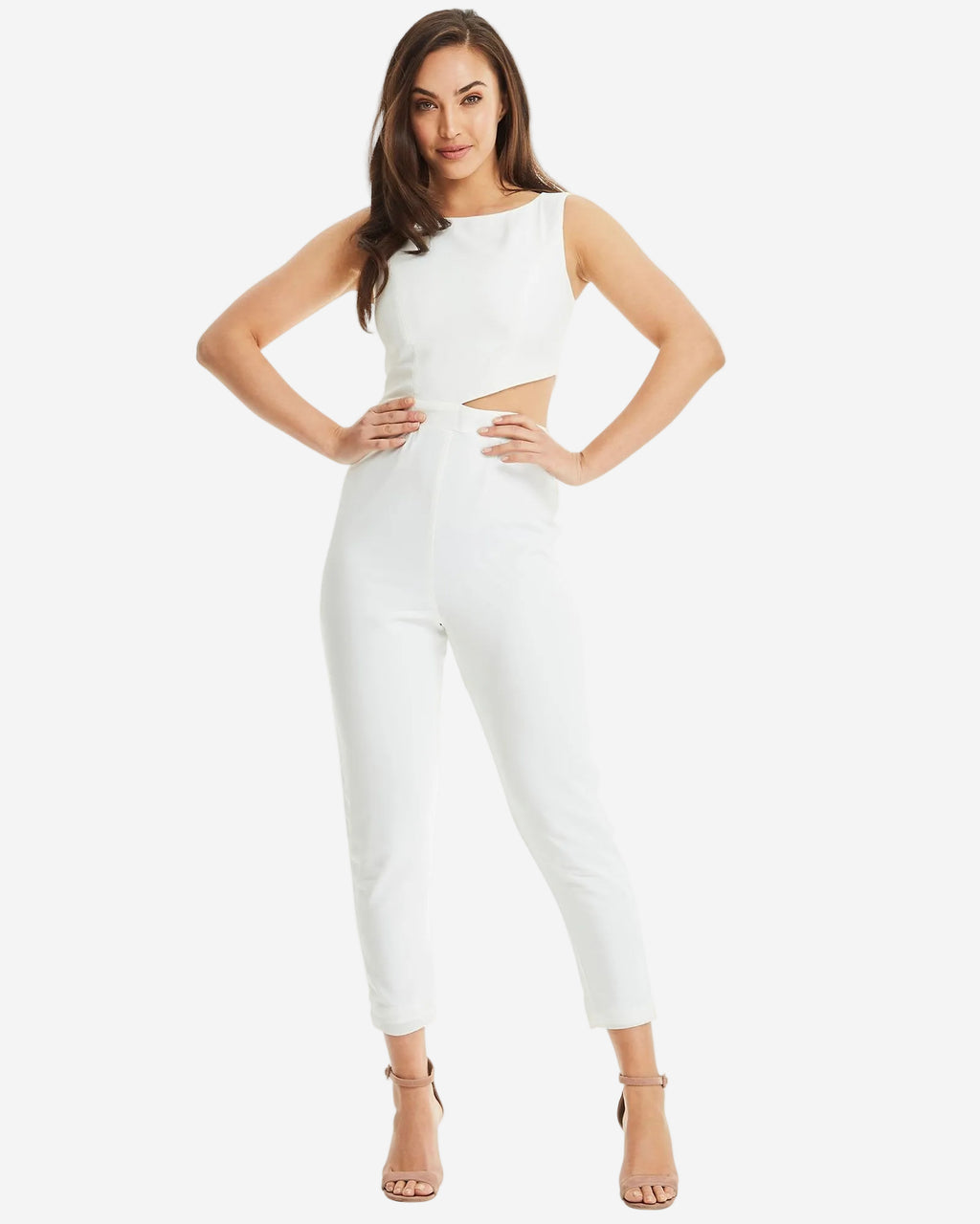Jumpsuit with Side Cut Outs | White