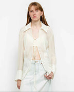 Silk Chiffon Light and Hazy Cool Drape Lace-Up Summer Shirt ‘Hazy Moonlight’