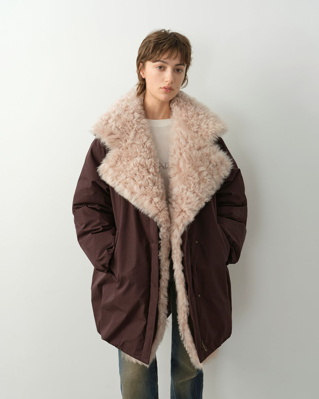 Fireladyfur Women's Winter Goose Down Coat with Tuscan Wool