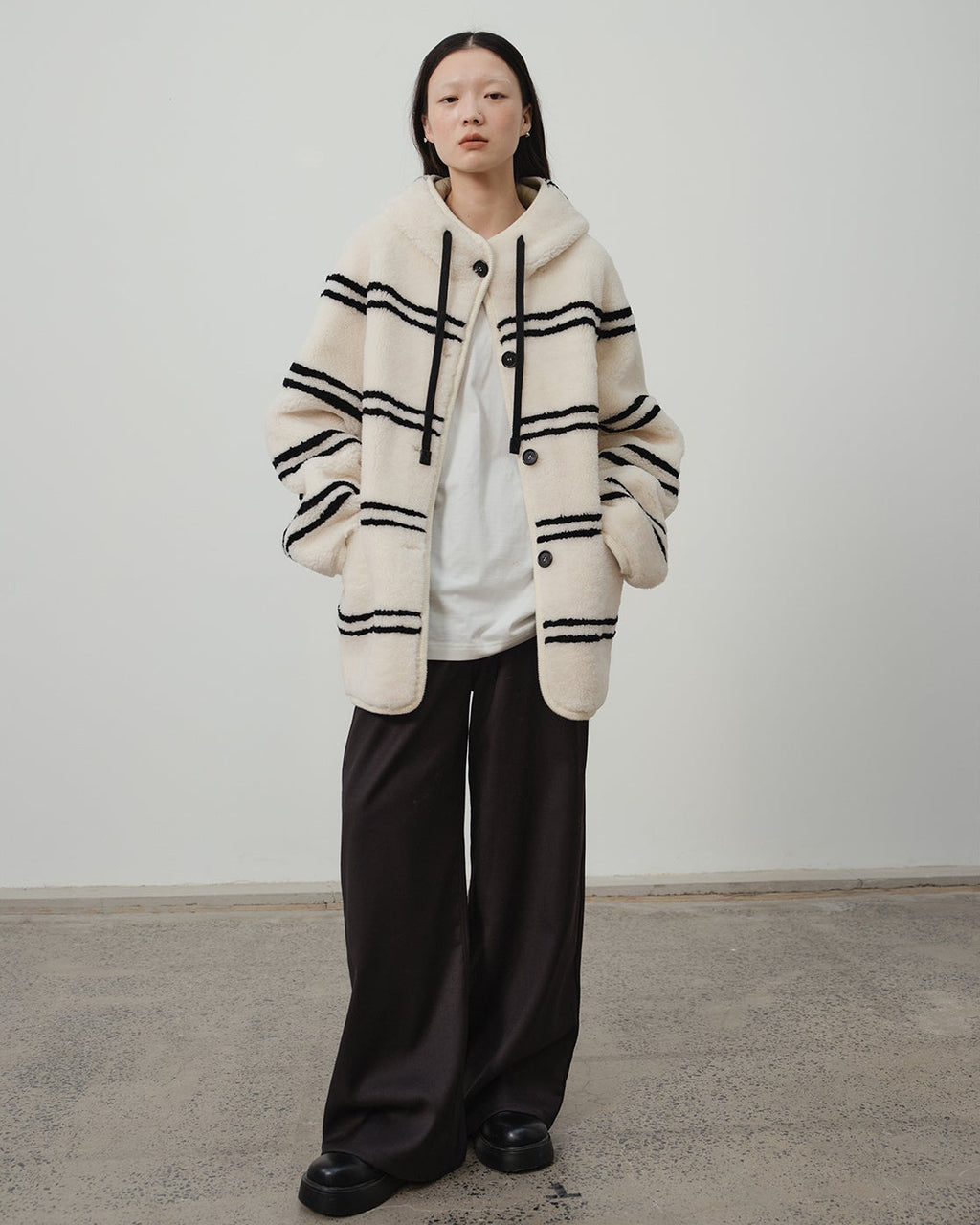 Fireladyfur Women's Lamb Wool Striped Jacket ‘Snowy New Year’