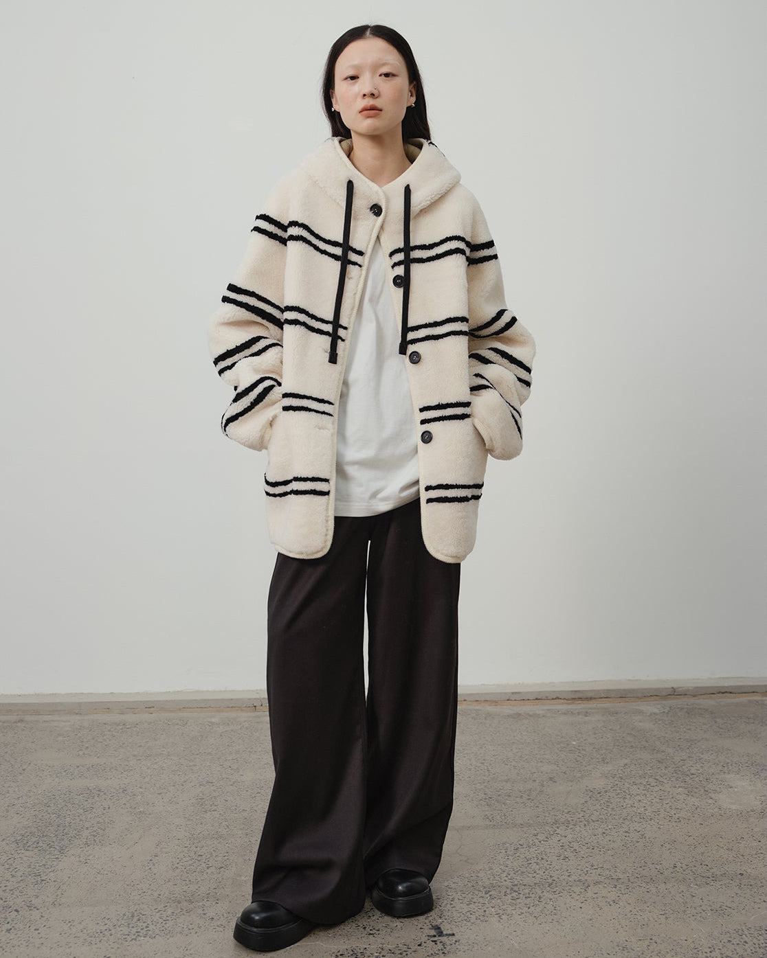 Fireladyfur Women's Lamb Wool Striped Jacket ‘Snowy New Year’
