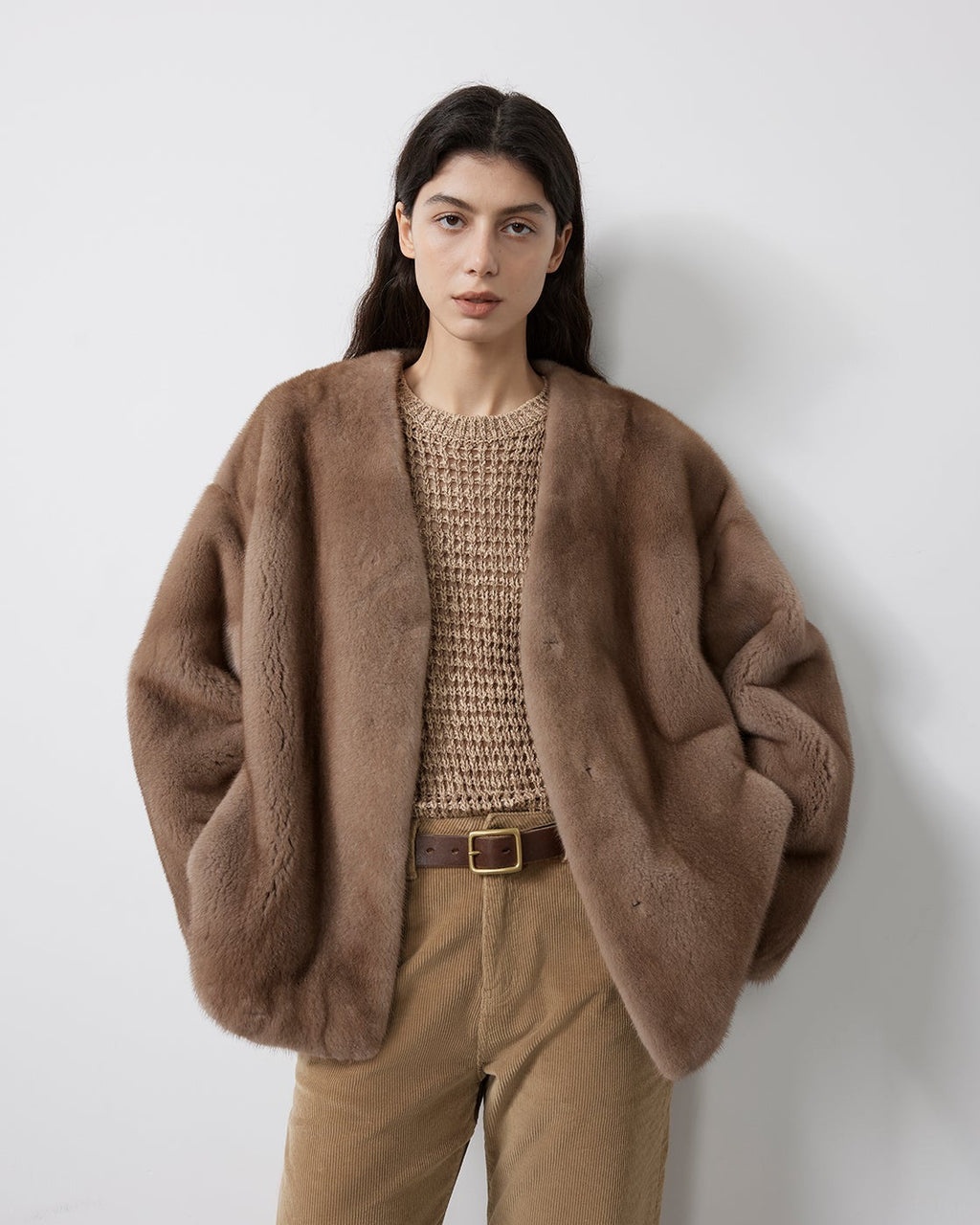 Louvre Mink V-Neck Jacket