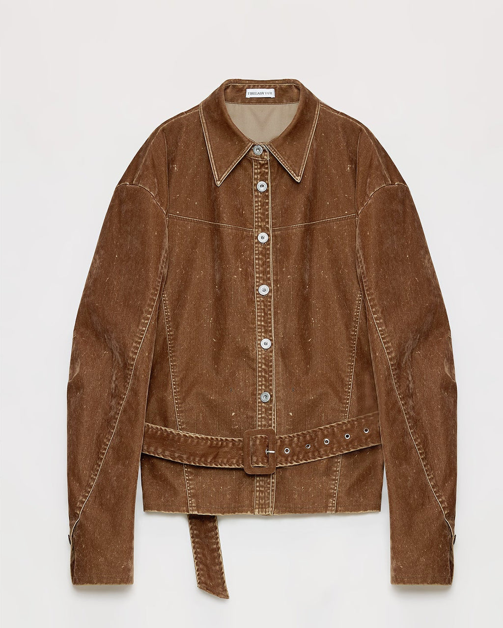 ‘Haruno Dream’ Retro Distressed Flocked Low Waist Long Sleeve Shirt Jacket