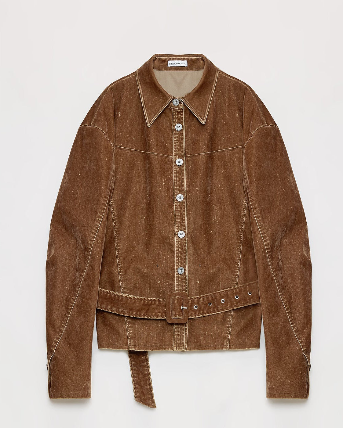 ‘Haruno Dream’ Retro Distressed Flocked Low Waist Long Sleeve Shirt Jacket