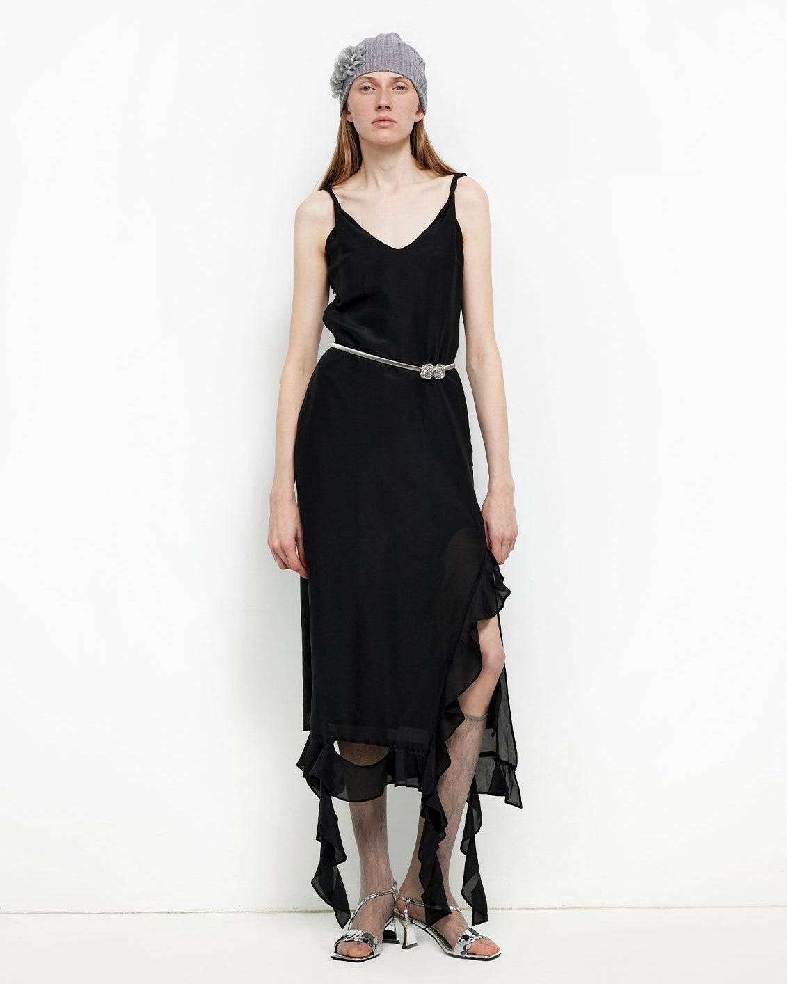 Acetate Mulberry Silk V-Neck Ruffled Draped Twist Strap Summer Dress ‘Rosy Ombre’