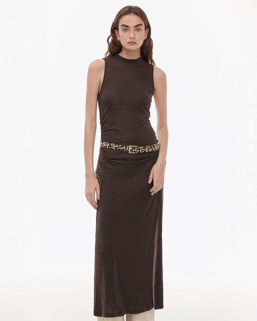 'Half Summer Ball' Fine Wool Blend Sleeveless Slit Long Knit Dress