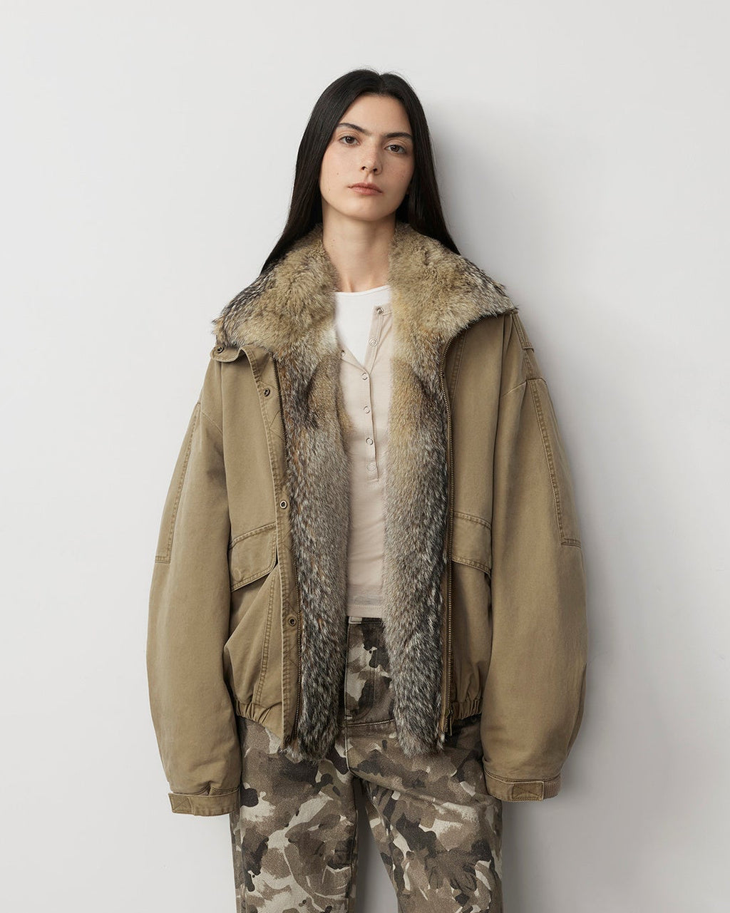 Fireladyfur Women's Goose Down Parka with Fox Fur Collar ‘City Cruise’
