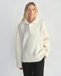 Alpaca Wool Blend Bouclé Yarn Spliced Polo Sweater Shirt