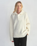 Alpaca Wool Blend Bouclé Yarn Spliced Polo Sweater Shirt