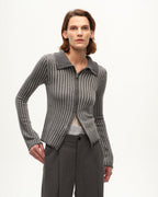 FF×JW Joint Striped Fabric Slim-Fitting Crocheted Lapel Wool Knitted Cardigan